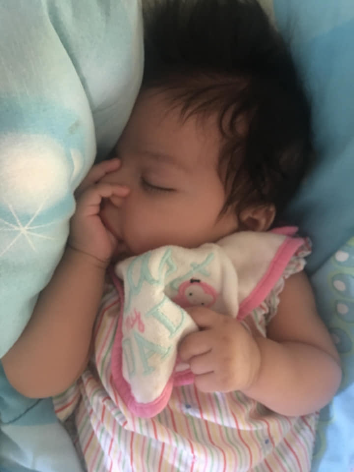 jubentina milla's second tubal reversal baby at 7 months of age sleeping