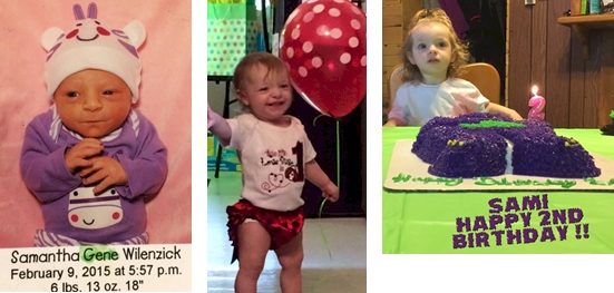 pictures of Paula Wilenzick's Tubal Reversal baby's birth, first birthday, and second birthday