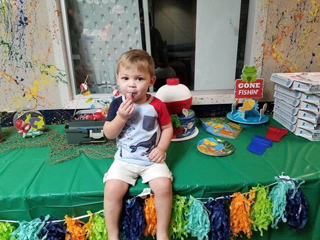 candy mcwhorter of nacogdoches texas shares a picture of her 2-year-old tubal reversal toddler croix enjoying a birthday party treat