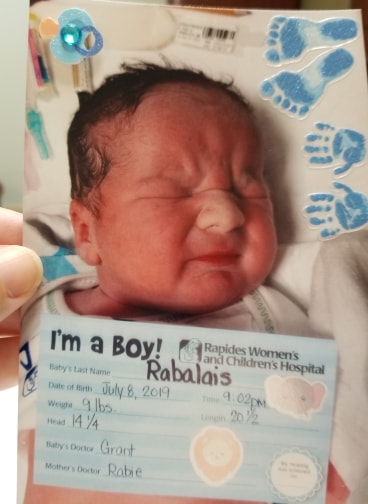 rabalais tubal baby born july 2019 with sign "it's a boy"
