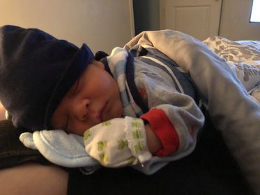 Nancy Marie's Tubal Reversal Baby #3 Sleeping with Hand Mitts On