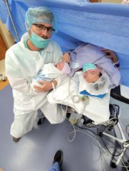 the penton family with their newborn tubal reversal baby in the delivery room
