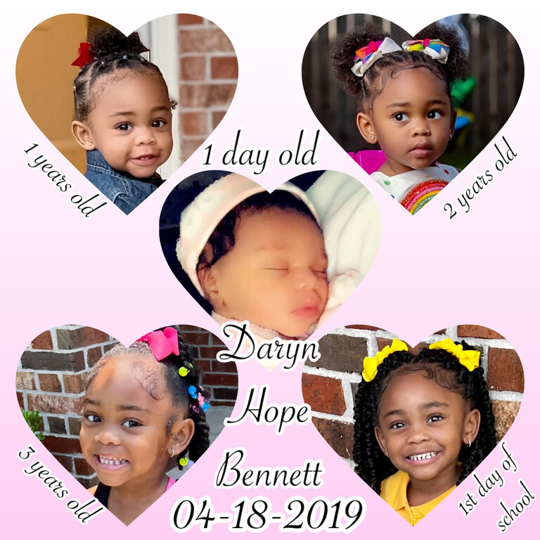 collage of pictures of walonda clark's tubal reversal baby girl from newborn to first day of school