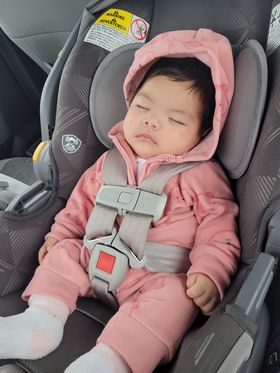 sandra portillo's 2-month old tubal reversal baby sleeping in a car seat
